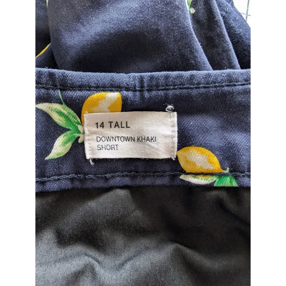 Gap Womens Navy Blue Lemon‎ Print Downtown Khaki Shorts 14 Tall Summer Preppy